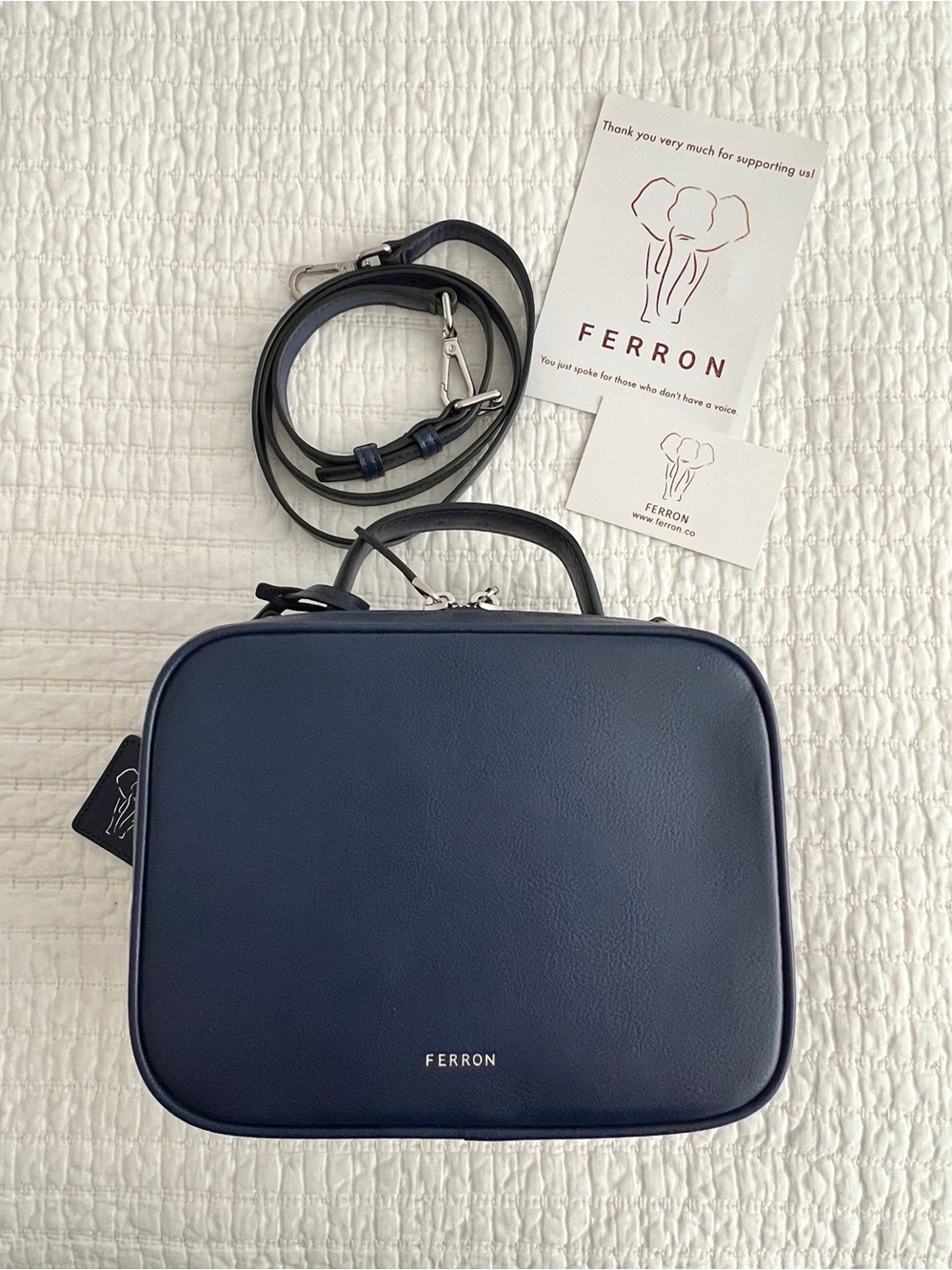 Ferron Navy Leather Shoulder Bag